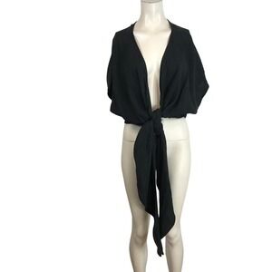HACKWITH DESIGN HOUSE Black Tie Front Cropped Kimono Wrap Top Women One Size